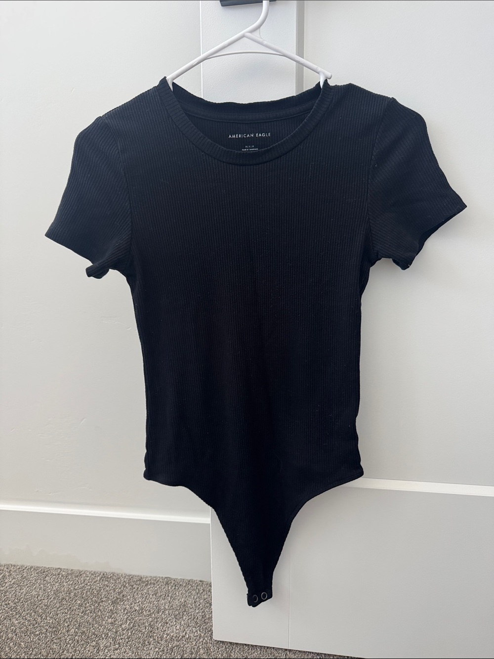 American Eagle Outfitters Black Ribbed Short Sleeve Bodysuit